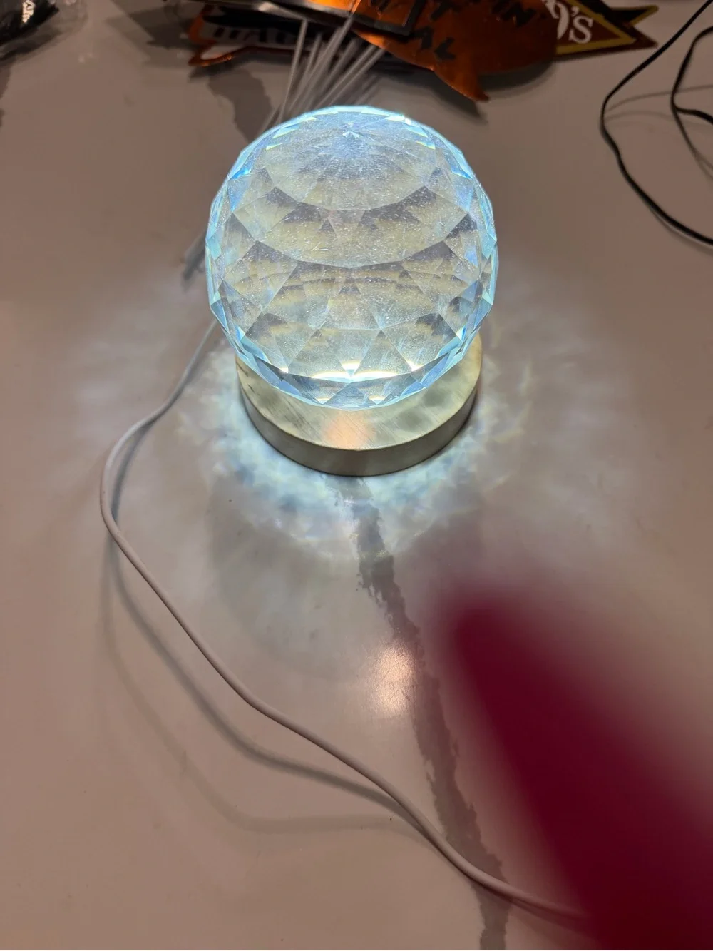 Crystal LED Accent Light - Clear Globe on Wooden Base